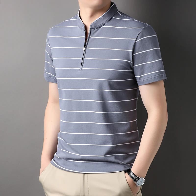 Camisa Masculina Polo Listrada Com Ziper