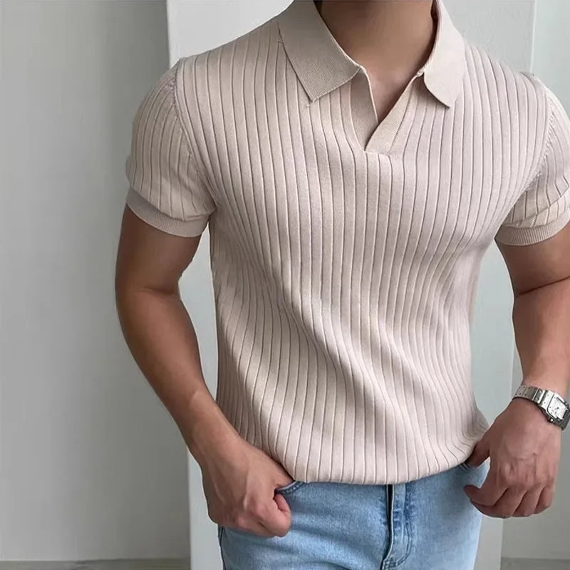 Camisa Polo Masculina Slim Fit - Listrada, Decote em V, Estilo Casual para o Verão