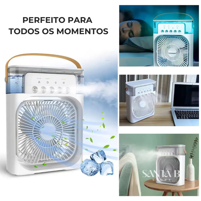 Mini Ar Condicionado Ventilador Portátil 4 em 1 com Umidificador e Aromaterapia