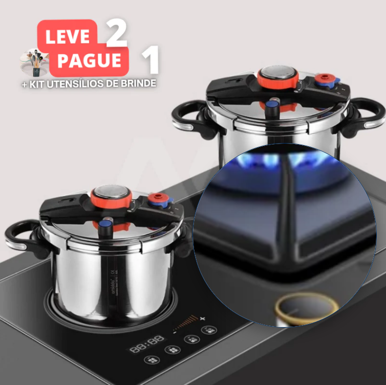 [Leve 2 Pague 1] Panela de Pressão TurboChef Aço Inoxidável - À Prova De Explosões + BRINDE: Kit Utensílios