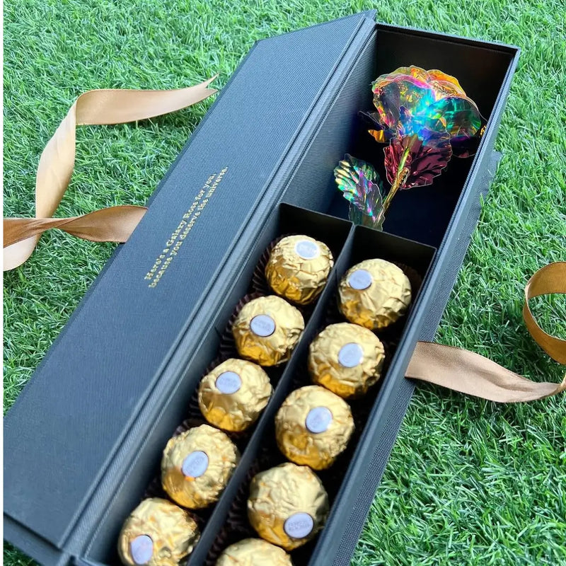 Rosa Galáxia Banhada a Ouro - Pague 1 e Leve 5 + Ferrero Rocher - O Presente Perfeito!