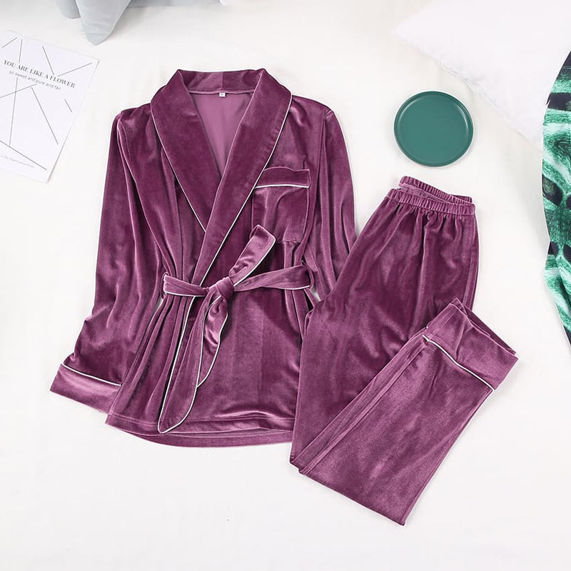 Conjunto Roupão Feminino Aveludado Roxo