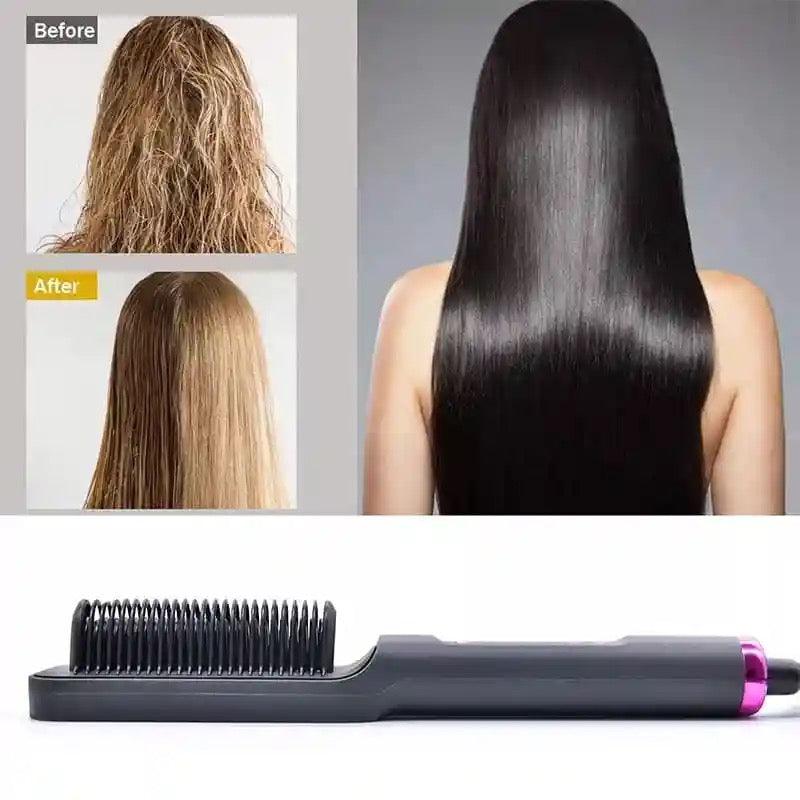 Escova Alisadora 5 em 1 - Alisa, Seca, Hidrata, Modela e Anti-Frizz - Bivolt - Loja Justa